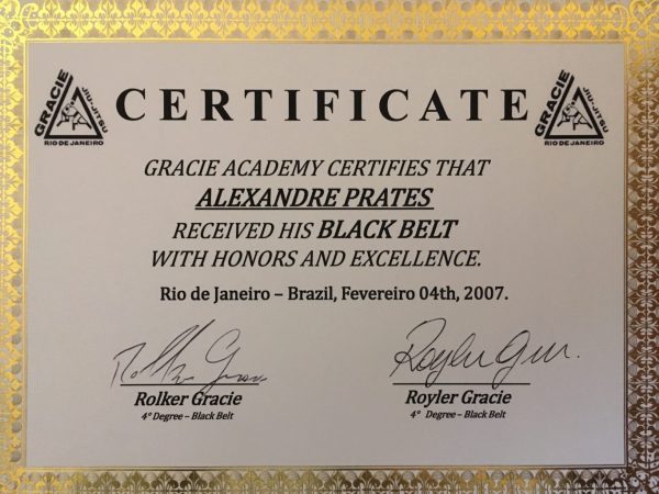 Certificate Alexandre Prates Black Belt 4 February 2007 Rolker Gracie Royler Gracie